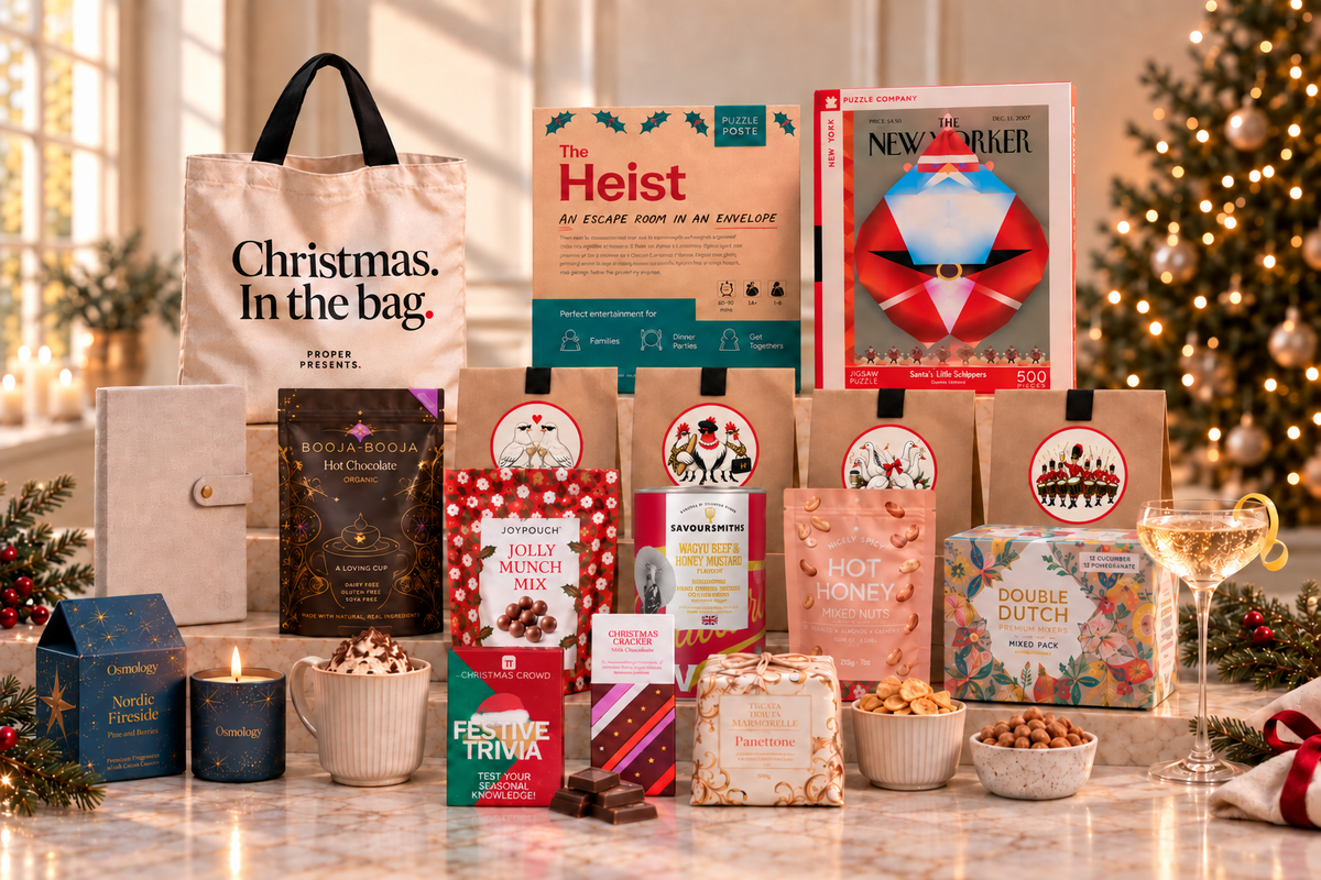 12 Days of Christmas corporate gift with twelve individually wrapped Proper Presents gifts